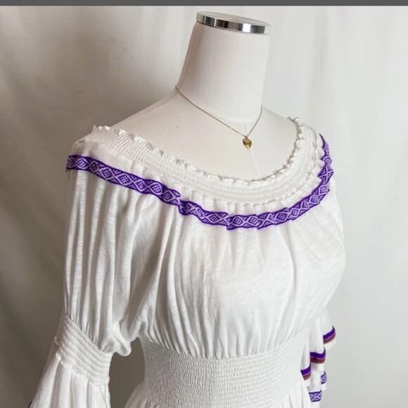 Revolve pitusa white purple embroidery ruffle sleeve cover up dress fits sz 0-6 - Picture 3 of 12